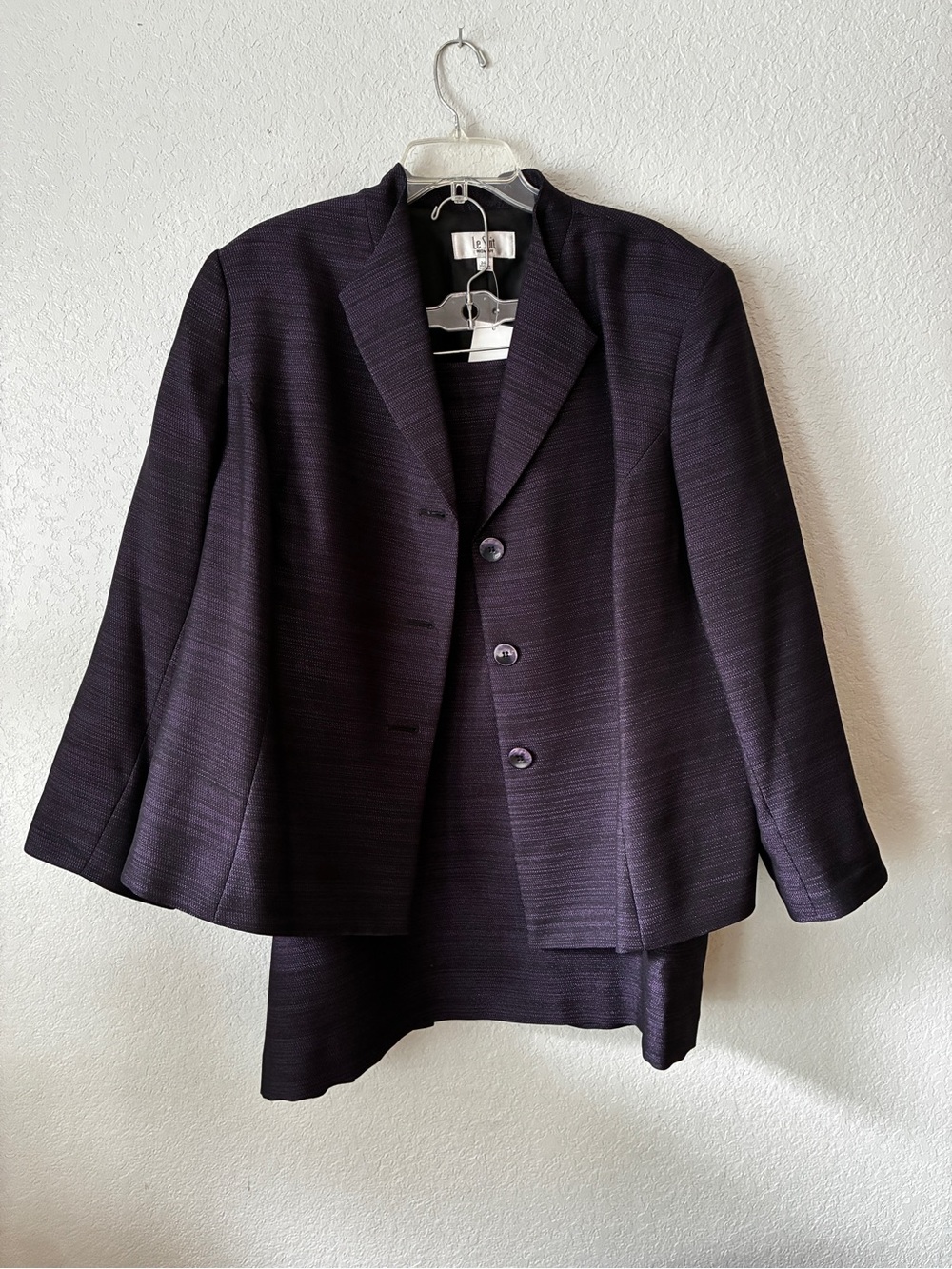 Le Suit Women's Dark Plum Two-Piece Blazer and Skirt Set